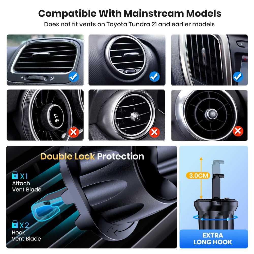 TOPK Car Phone Holder Mount Air Vent Upgrade Auto-Locking Hook Clip Universal for iPhone 16 15 14 13 Pro Max Samsung S25 Ultra